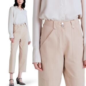 New $325 DEREK LAM 10 CROSBY Peirson Utility Ankle Barrel Pants Twill Khaki Tan